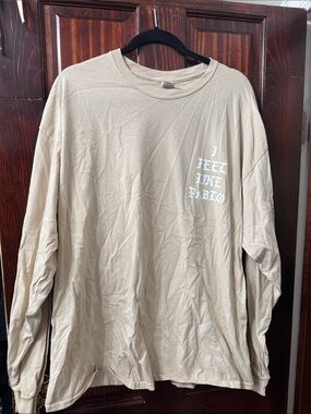 Gildan Tan Long-Sleeve Tee with White Chest Graphic